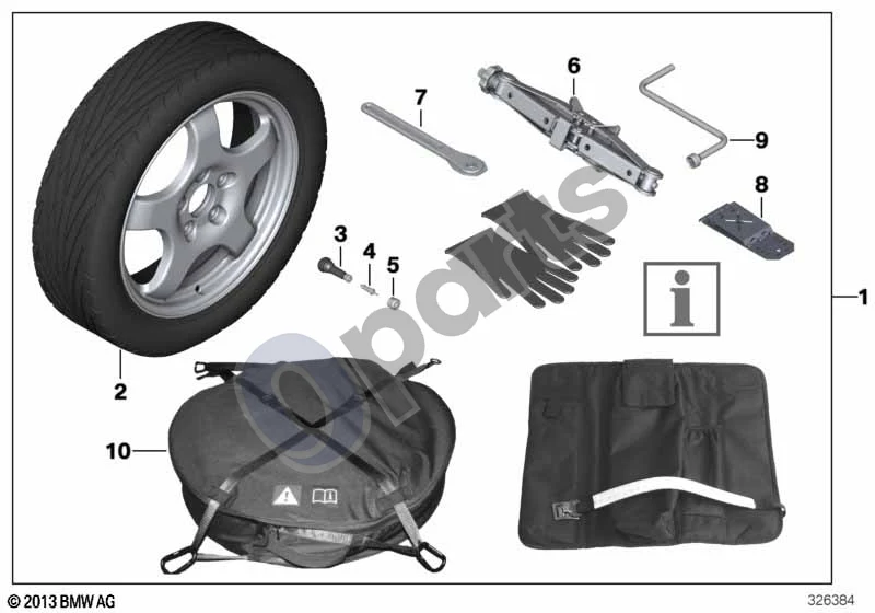 BMW 1 E82 E88 (2007–2014) Kompaktiškas atsarginio rato komplektas schema – pozicija 09: Alkūninis svirtis