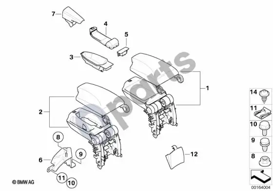 BMW 1 E82 E88 papildoma įranga, porankis, centrinė konsolė – schema
