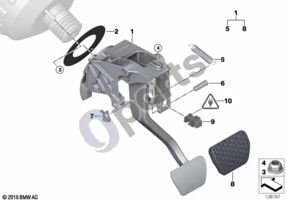 BMW 1 E82 E88 pedalų mazgas – schema