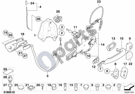 BMW 1 E82 E88 priekinių durų valdymas / durų užraktas – schema