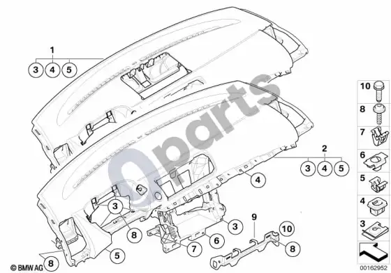 BMW 1 E82 E88 prietaisų skydelio apdailos plokštė – schema