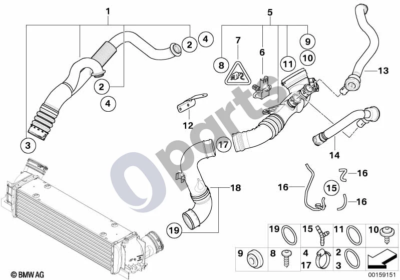 BMW 1 E82 E88 (2007–2014) Pripūsto oro kanalas schema – pozicija 01: Pripūsto oro kanalas