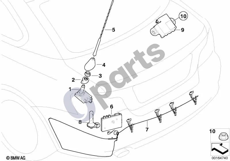 BMW 1 E82 E88 (2007–2014) Radijo/telefono antenų atskiros dalys schema – pozicija 09: Atsarginė antena