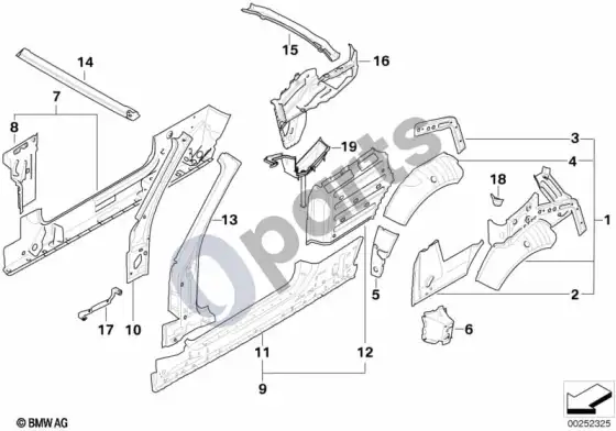 BMW 1 E82 E88 šoninis rėmas – schema