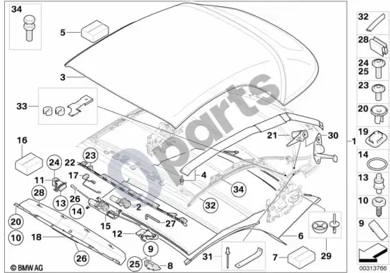 BMW 1 E82 E88 sulankstomas stogas – schema