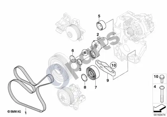 BMW 1 E82 E88 vairo stiprintuvo siurblio diržo pavara – schema