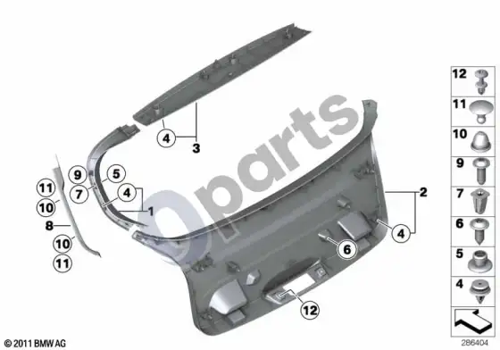 BMW 1 F20 F21 bagažinės dangčio apdailos plokštė – schema