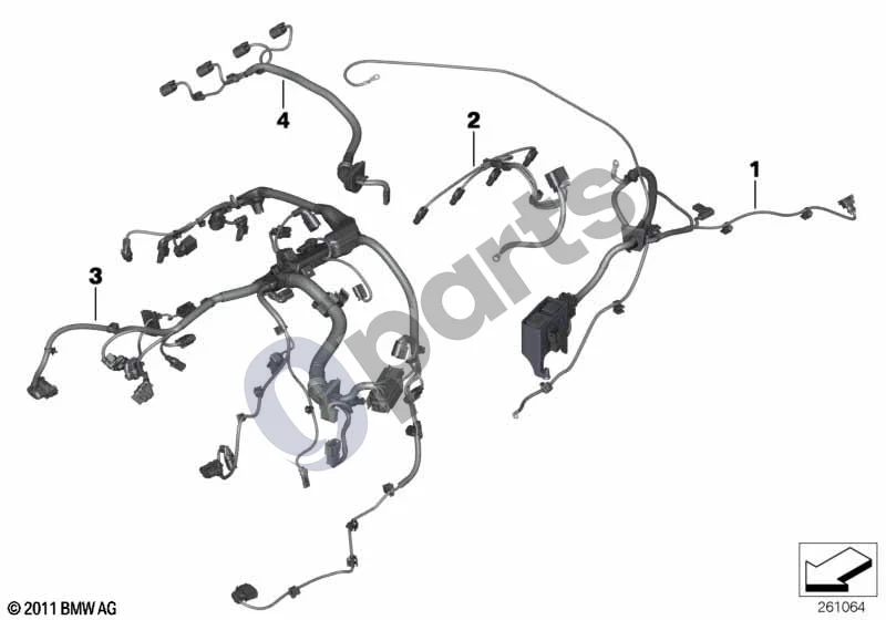 BMW 1 F20 F21 (2011–2019) Variklio laidų pynė (F20 116D, F20 116D) schema – pozicija 02: Laidų pynė, variklis, kaitinimo modulis