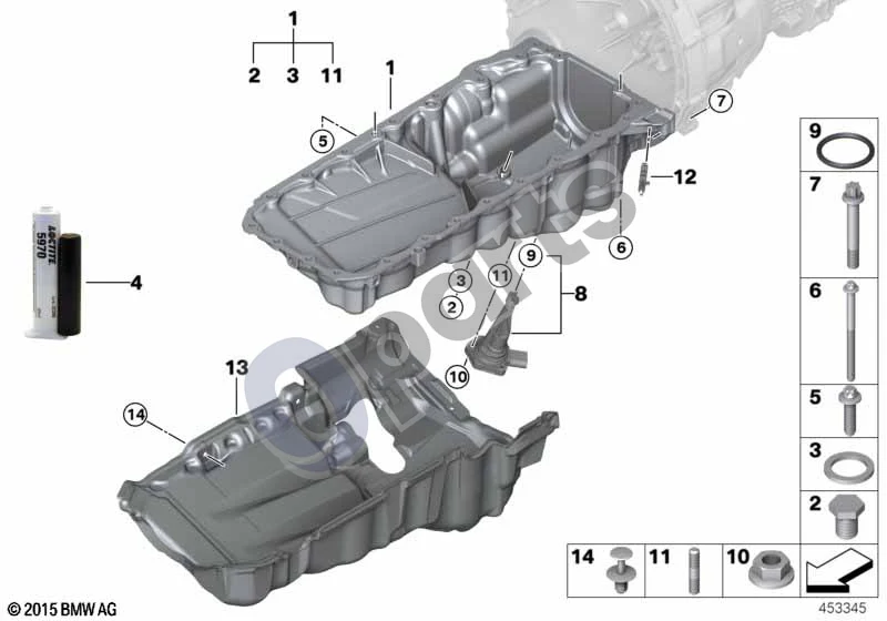 BMW 1 F20 F21 (2011–2019) Alyvos karteris (F20 LCI M140I) schema – pozicija 08: Alyvos lygio jutiklis