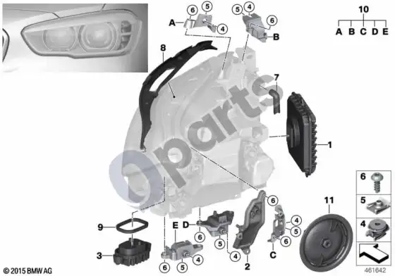 BMW 1 F20 F21 LED žibinto atskiros dalys – schema