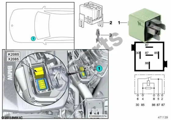 BMW 1 F20 F21 relė, variklio DDE K2085 – schema