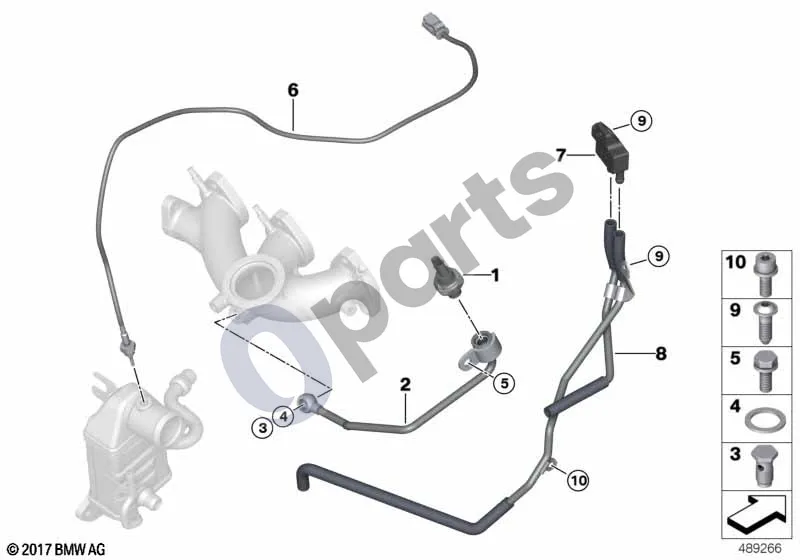 BMW 1 F40 (2019–2023) Išmetimo jutikliai schema – pozicija 02: Išmetamųjų dujų slėgio vamzdis