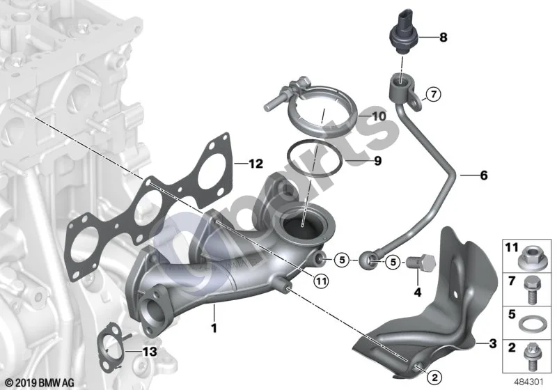 BMW 1 F40 (2019–2023) Išmetimo kolektorius – AGR schema – pozicija 03: Išleidimo kolektoriaus šilumos skydas
