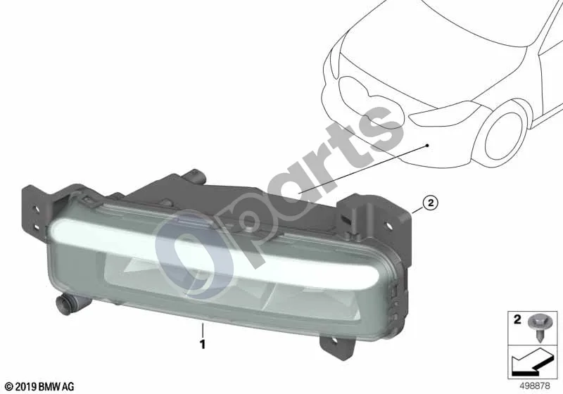 BMW 1 F40 (2019–2023) Rūko žibintai schema – pozicija 01: Rūko žibintas, LED, dešinys