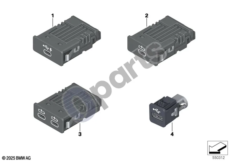 BMW 1 F40 (2019–2023) USB atskiros dalys schema – pozicija 03: USB prievadas