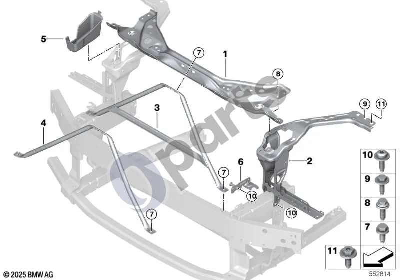 BMW 1 F70 (2024–) Priekinis skydas schema – pozicija 01: Jungtis, viršus priekyje