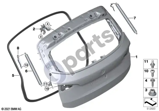 BMW 2 Active Tourer U06 bagažinės dangtis – schema
