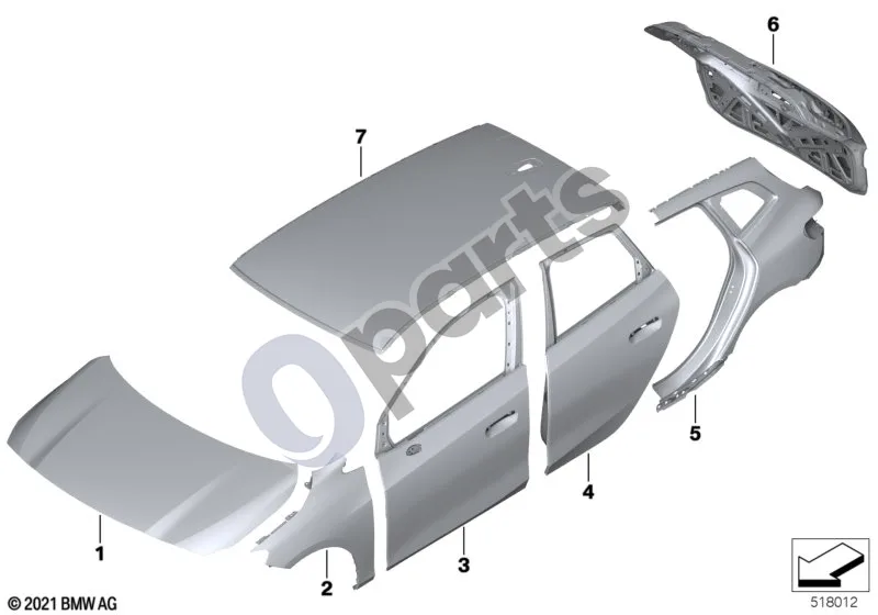 BMW 2 Active Tourer U06 (2021–) Išorinė plokštė schema – pozicija 07: Stogo skydas