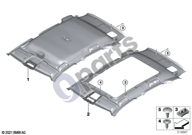 BMW 2 Active Tourer U06 (2021–) Lubų apmušalas schema – pozicija 01: Lubų apmušalas