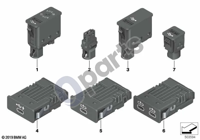 BMW 2 F45 (2014–2021) USB lizdas (F45 214D) schema – pozicija 02: USB adapteris