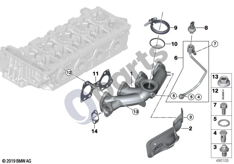 BMW 2 F45 (2014–2021) Išmetimo kolektorius schema – pozicija 02: Šilumos skydas