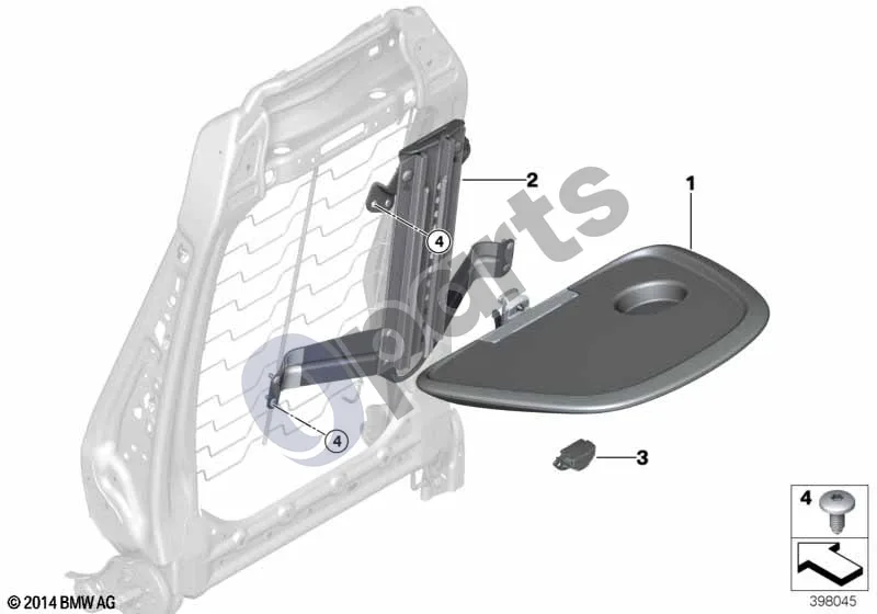BMW 2 F45 (2014–2021) Priekinė sėdynė, sulankstomas staliukas schema – pozicija 01: Staliukas