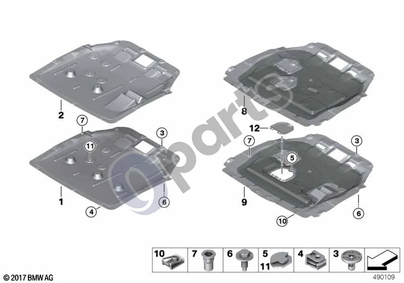 BMW 2 F46 (2015–) Variklio dangčio apsauga (F46 214D) schema – pozicija 08: Variklio dangčio apsauga