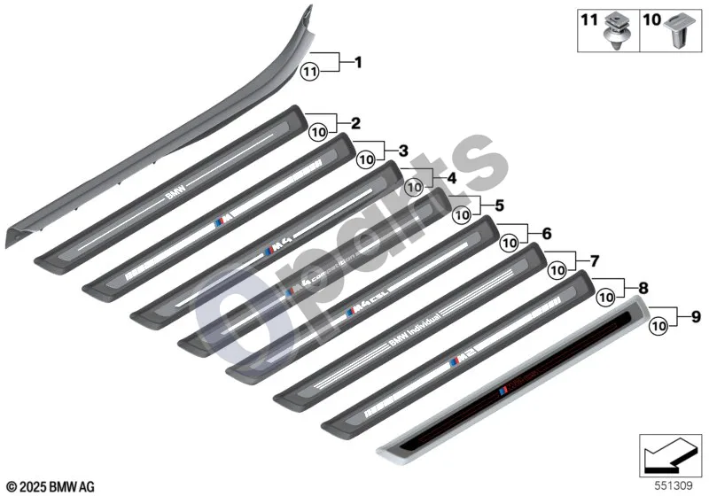 BMW 2 G42 (2021–) Dangtelis, įlipimo angos schema – pozicija 11: Spaustukas