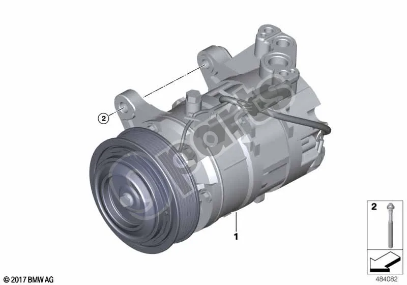 BMW 2 G42 (2021–) Oro kondicionieriaus kompresorius schema – pozicija 01: Oro kondicionieriaus kompresorius su magnetine mova