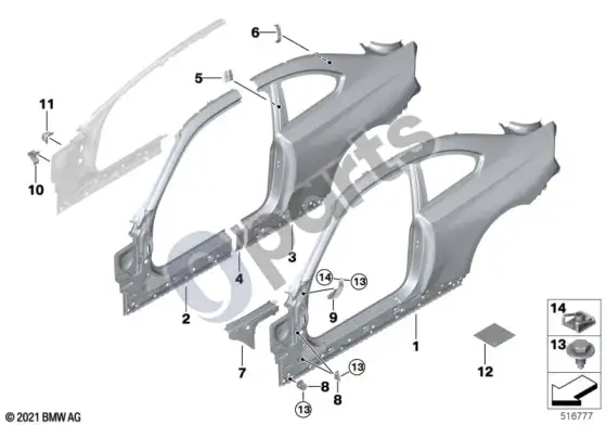BMW 2 G42 šoninis rėmas – schema