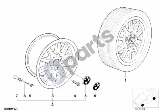 BMW 3 E36 10 stipinių ratų dizainas (dizainas 14) – schema