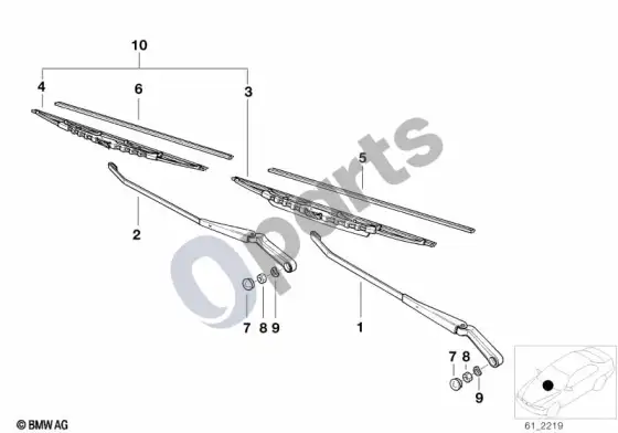 BMW 3 E36 atskiros valytuvo kojelės dalys – schema