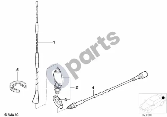 BMW 3 E36 automobilinio telefono antenos atskiros dalys – schema
