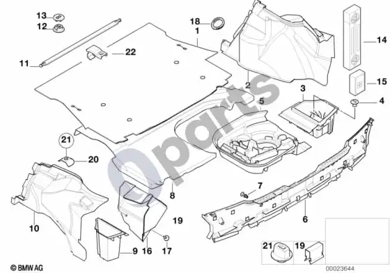 BMW 3 E36 bagažinės apdailos plokštė – schema