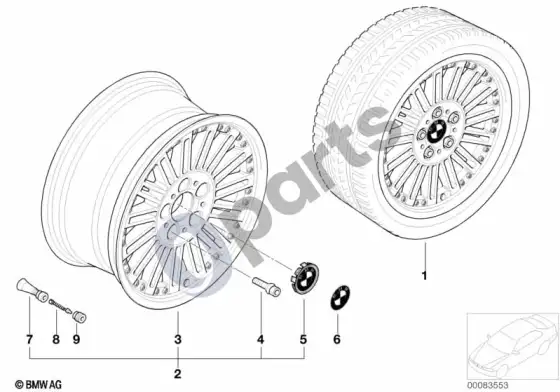 BMW 3 E36 BMW kompozitinis ratlankis, radialinės stygos 86 – schema