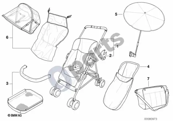 BMW 3 E36 BMW vaikiškas vežimėlis raudonas su priedais – schema