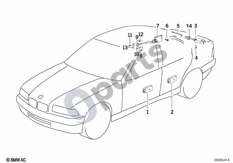BMW 3 E36 (1991–2000) Centrinio užrakto sistema schema – pozicija 01: Vykdiklis