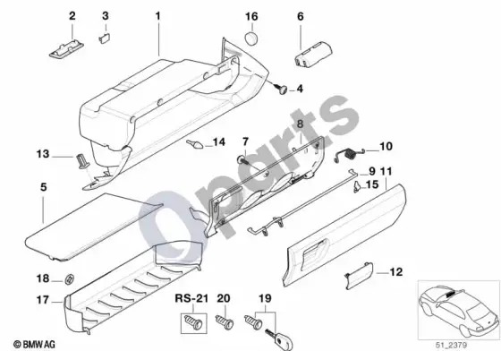 BMW 3 E36 daiktadėžė – schema