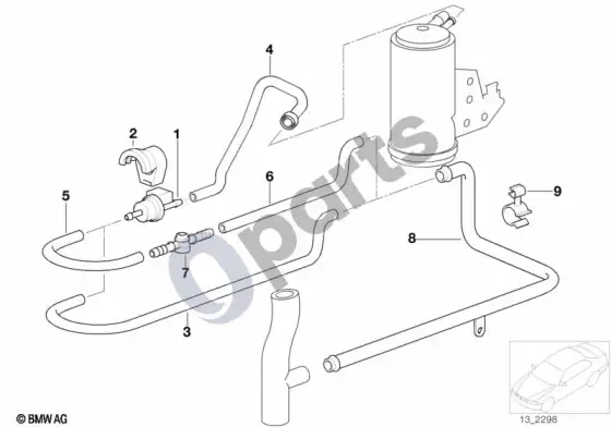 BMW 3 E36 degalų bako vėdinimo vožtuvas/oro išleidimo vožtuvas; ... - 1996.09 – schema