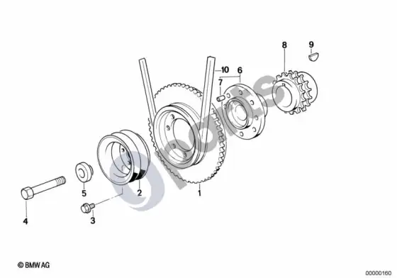 BMW 3 E36 diržinė pavara, vibracijų slopintuvas; ... - 1993.09 – schema