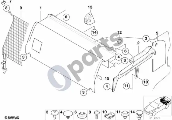 BMW 3 E36 dujų balionas, apdailos plokštė – schema
