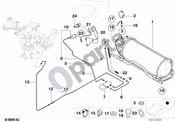 BMW 3 E36 dujų balionas/slėgio vamzdeliai – schema