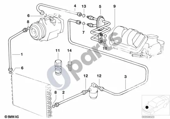 BMW 3 E36 šaltnešio vamzdynai – schema