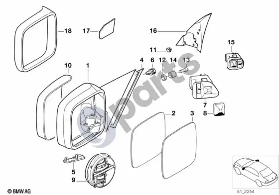 BMW 3 E36 išorinis veidrodis (E36 316G) – schema
