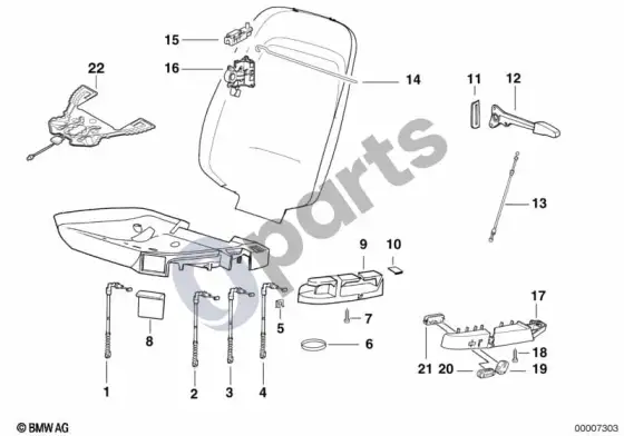 BMW 3 E36 priekinės sėdynės valdymo elementų atskiros dalys (E36 316G) – schema
