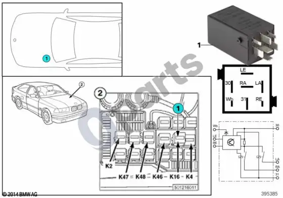 BMW 3 E36 relė, avarinių žibintų K16 (E36 316G) – schema