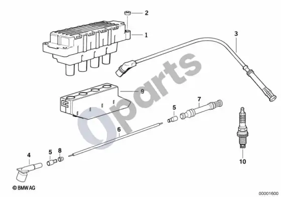 BMW 3 E36 uždegimo ritė/uždegimo žvakė (E36 316I, E36 316IM43) – schema