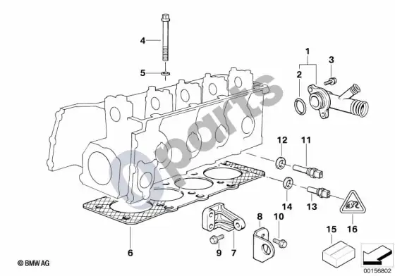 BMW 3 E36 cilindrų galvutės pritvirtinamos detalės (E36 316I, E36 318I, E36 318IM43, E36 316IM43, E36 316i1.6) – schema