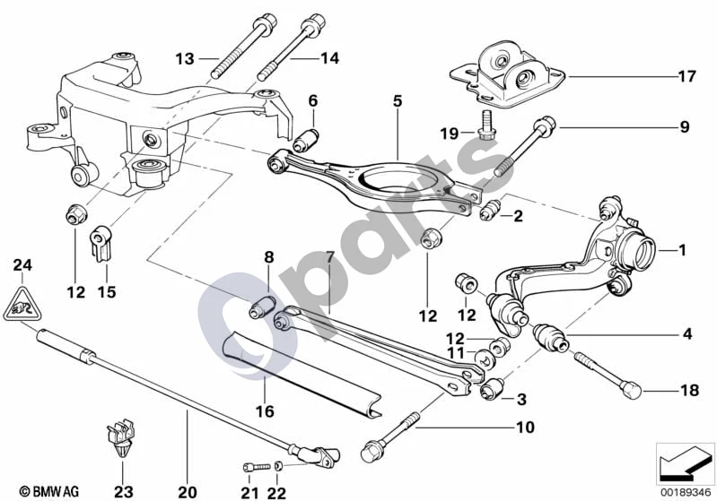 BMW 3 E36 (1991–2000) Galinės ašies atrama/ratų pakaba (E36 316I, E36 318IM43, E36 316IM43, E36 318TDS) schema – pozicija 02: Rutulinis šarnyras
