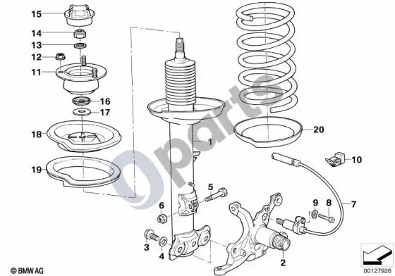 BMW 3 E36 motorsporto važiuoklės amortizatoriaus statramstis; 1992.06 - ... (E36 316I, E36 318ISM42, E36 318ISM44, E36 318IM43, E36 316IM40, E36 318IM40, E36 316IM43, E36 318TDS) – schema
